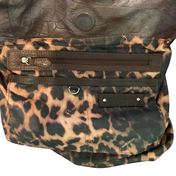 NWOT Brown Shoulder Bag Genuine Leather,Leopard Print Interior, Zipper, Makowski - Picture 11 of 13